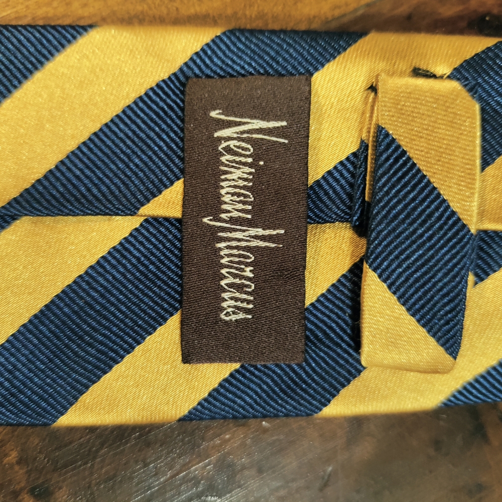 Neiman Marcus Navy and Mustard Striped Tie